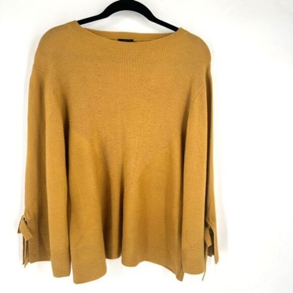 Cliche Women's Knit Wool Ribbed Neck Long Sleeve Pullover Sweater Gold Large - Picture 1 of 10